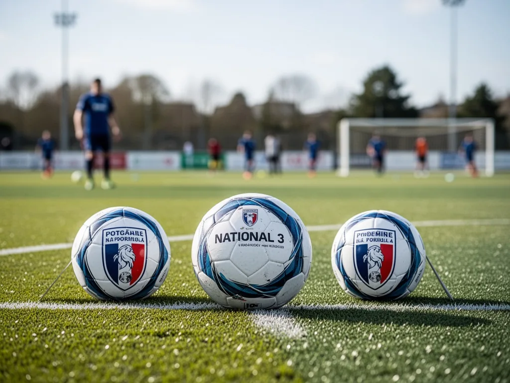 Un match de National 3 entre deux équipes amateurs sur un terrain en herbe, avec un petit public en tribune