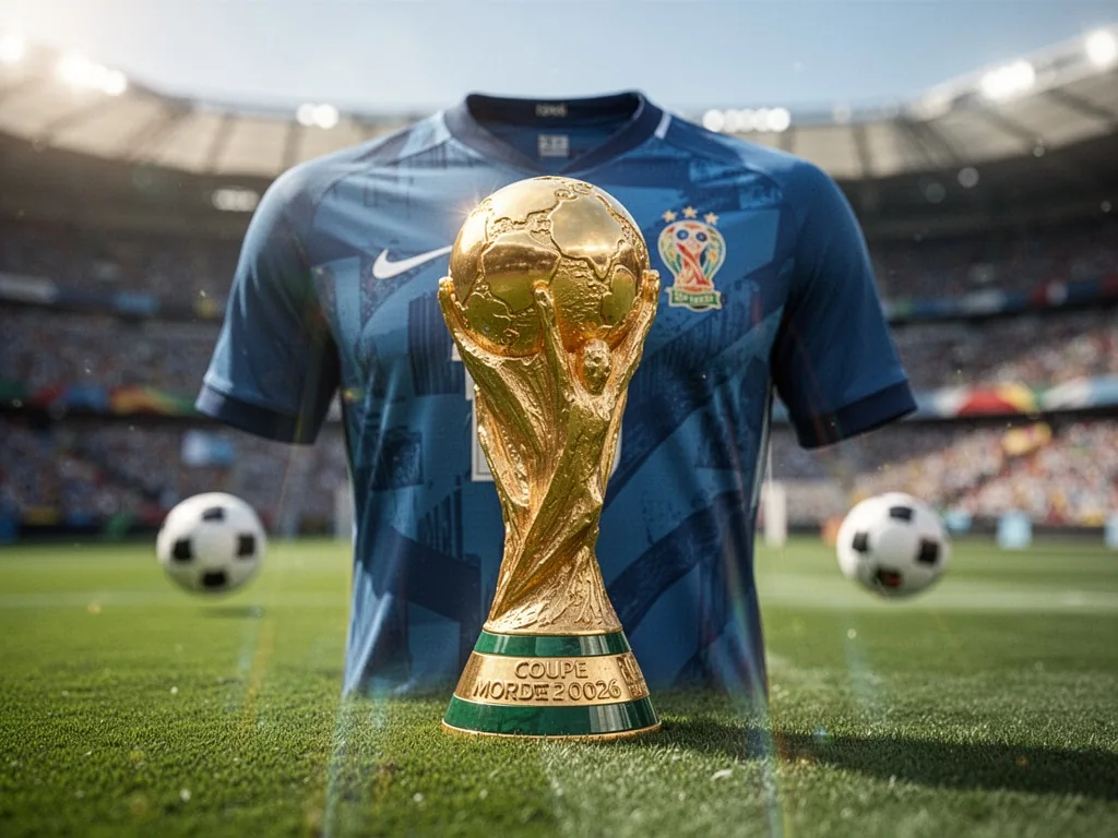 Maillot domicile de l'équipe de France pour la Coupe du Monde 2026 posé à plat