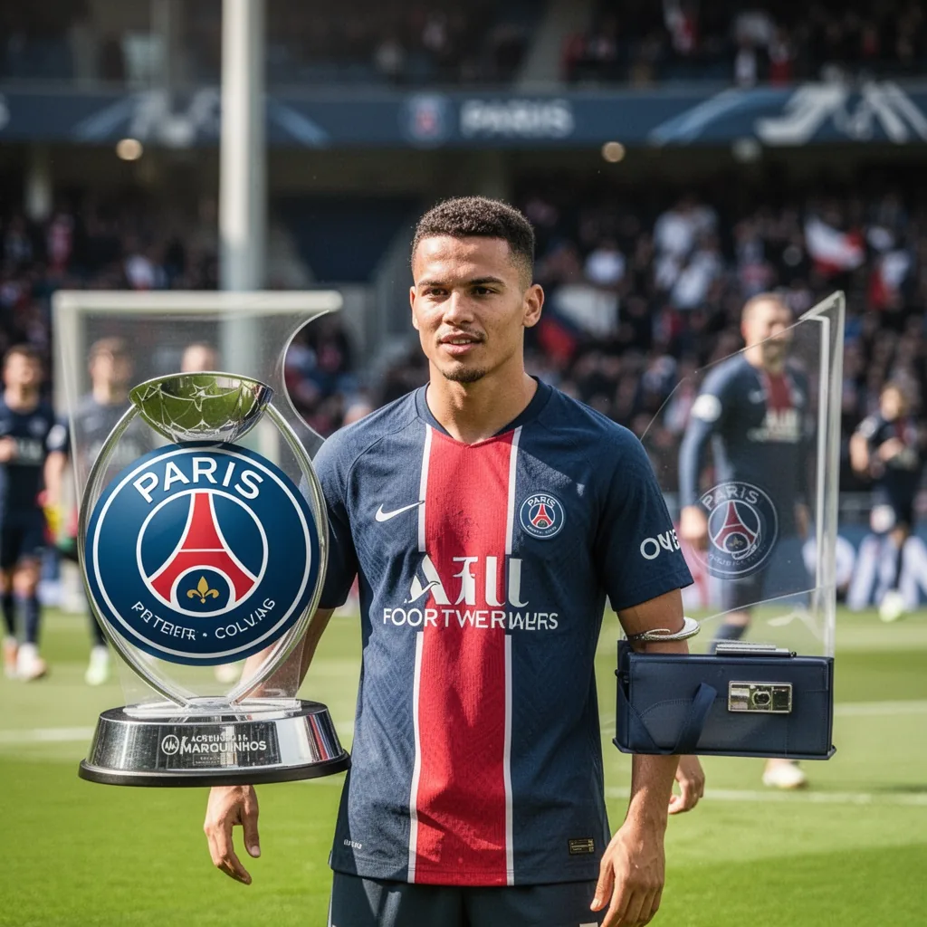 Marquinhos, capitaine du PSG, en action avec le brassard