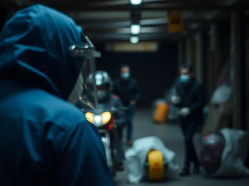 Agents de sécurité en gilet jaune postés à l’entrée du Nouste Camp, soir de match sous les projecteurs.