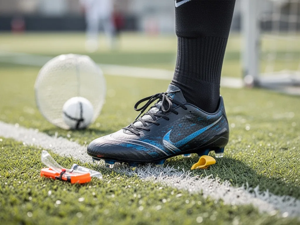 Un stade de football bondé où un arbitre lève la main pour signaler une vérification VAR, les supporters retiennent leur souffle